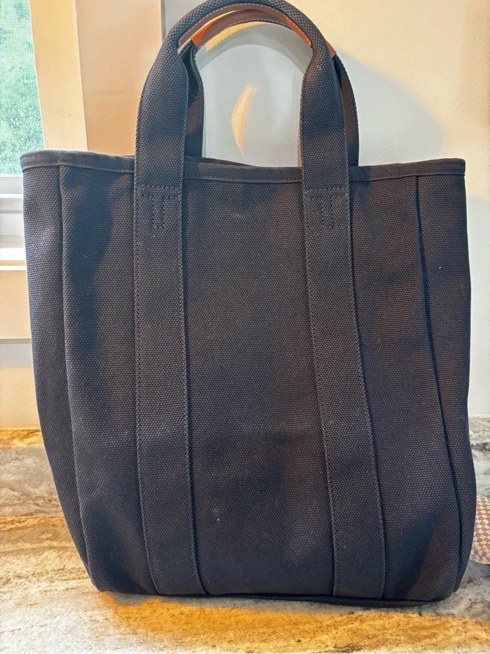 Tory Burch Navy Canvas Logo Tote 14x14x2 EUC